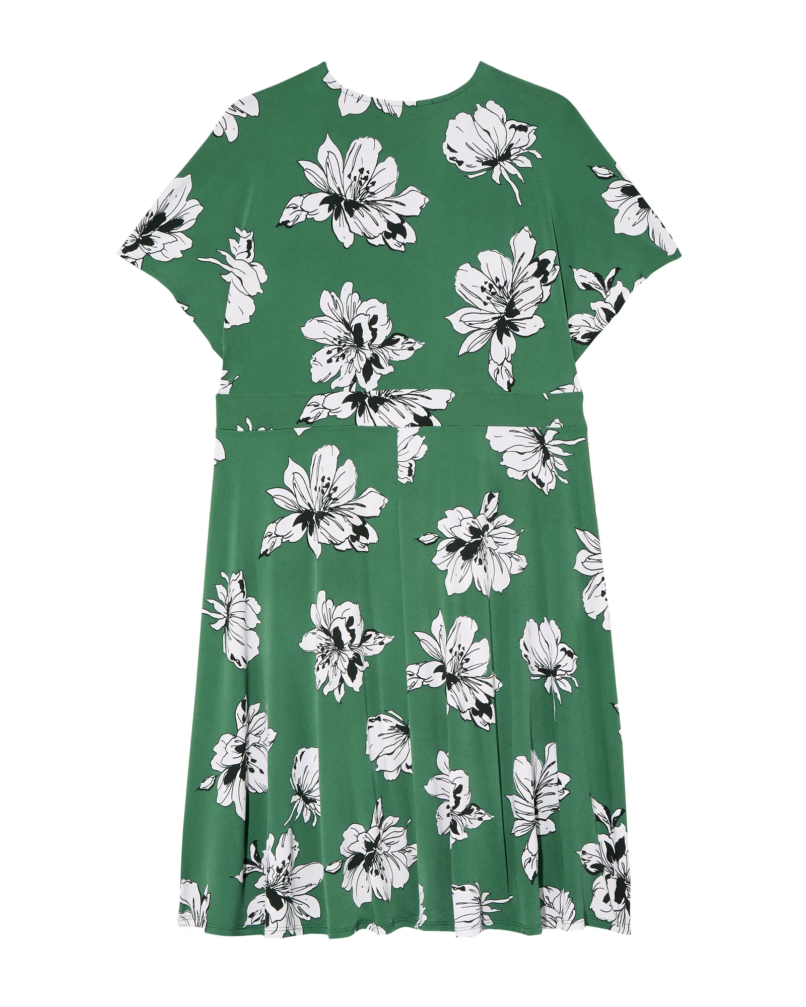 Roseville Button Front Flare Sleeve A-line Dress | Kelly Green / White