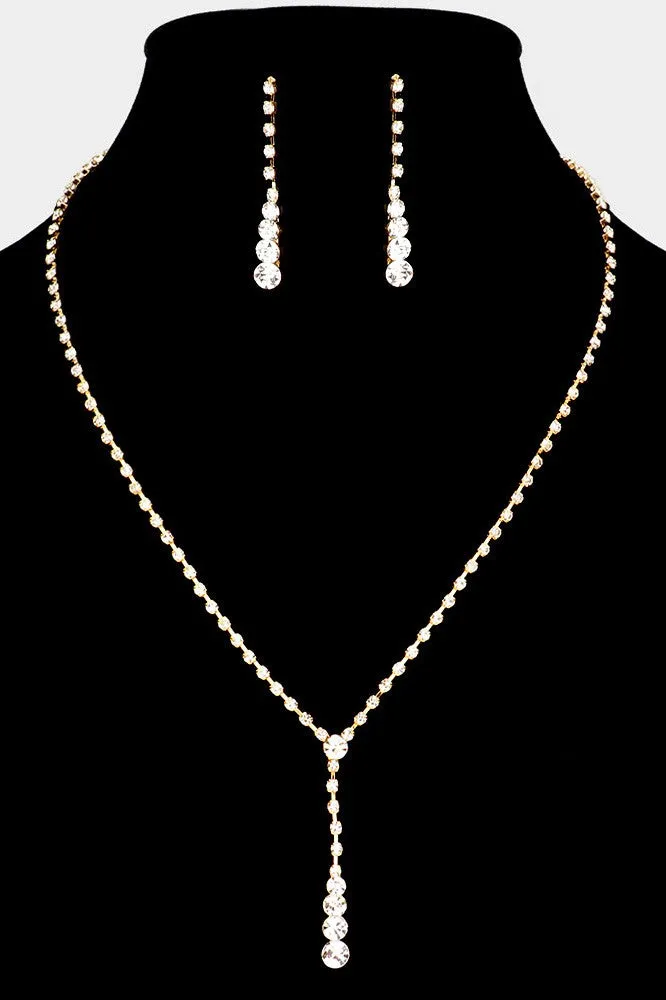 Round Stone Accented Y Necklace and Earring Set in Gold