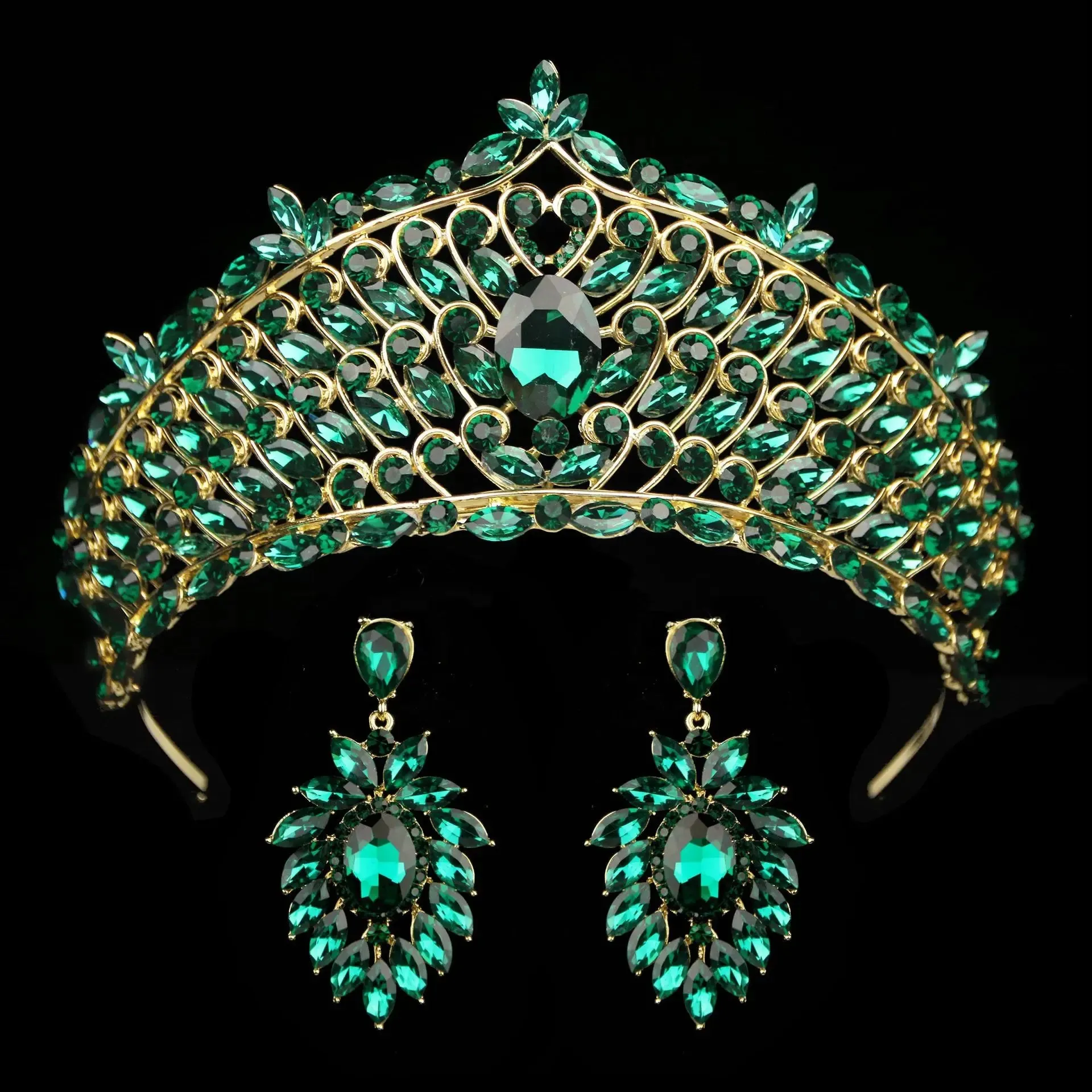 Rows of Crystal Baroque Tiara - for Quinceanera or Bridal Crown with Earrings