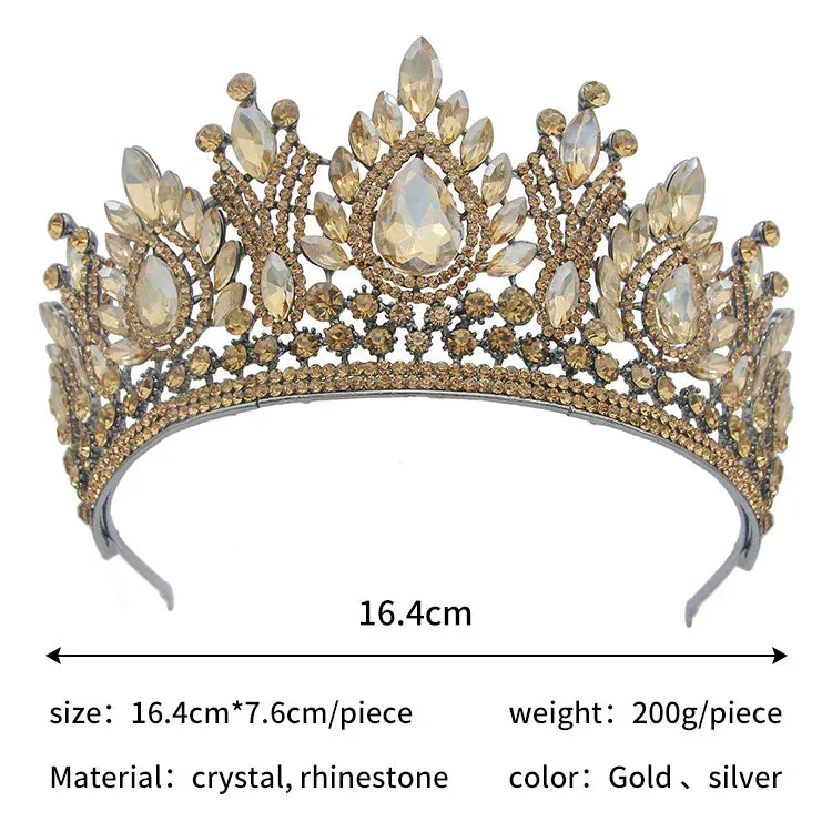 Rows of Crystal Baroque Tiara - for Quinceanera or Bridal Crown with Earrings