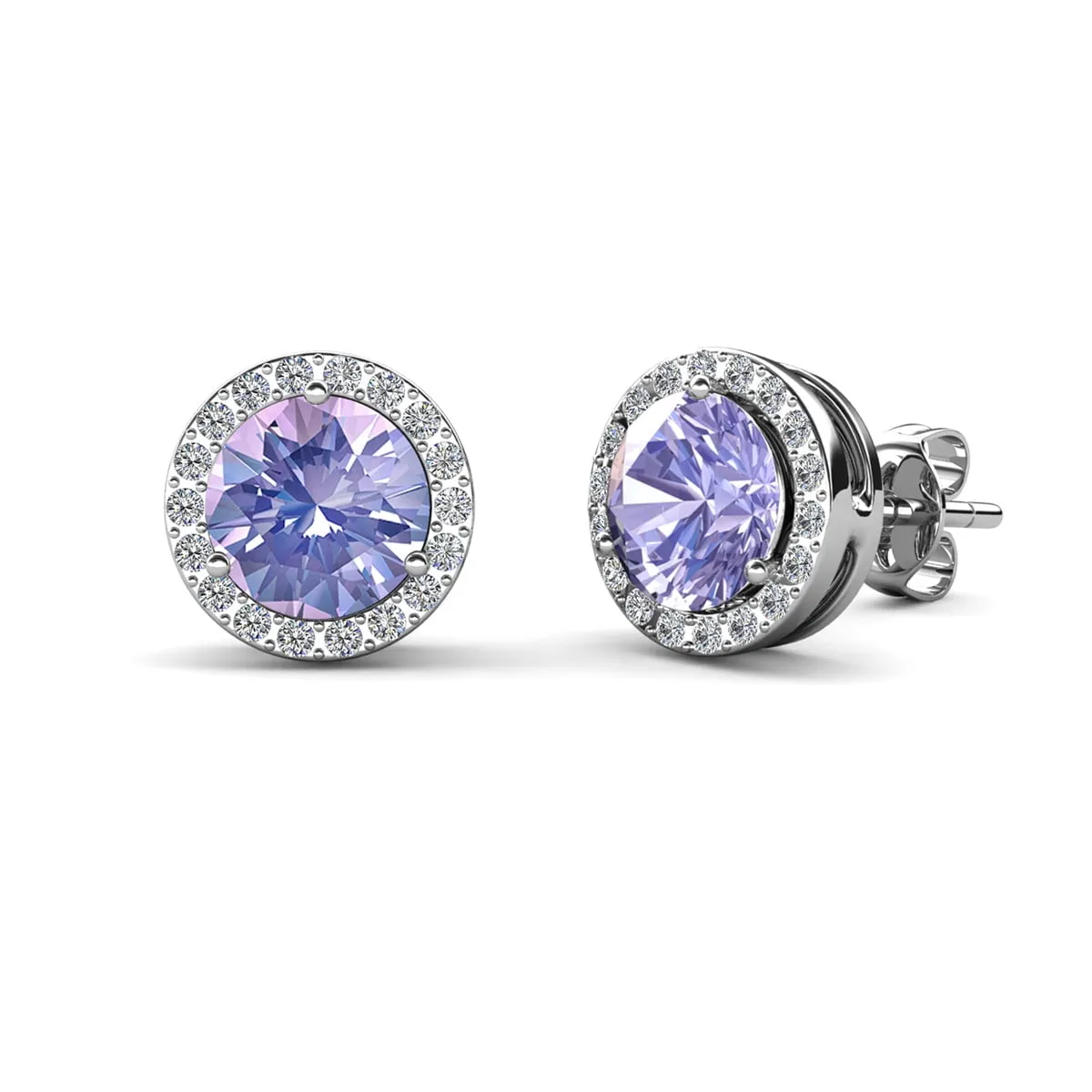 Royal 18k White Gold Plated Birthstone Halo Earrings with Round Cut Crystals