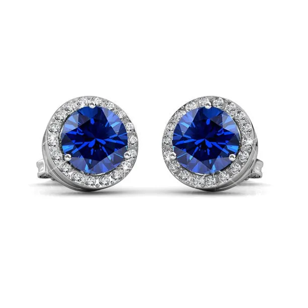 Royal 18k White Gold Plated Birthstone Halo Earrings with Round Cut Crystals