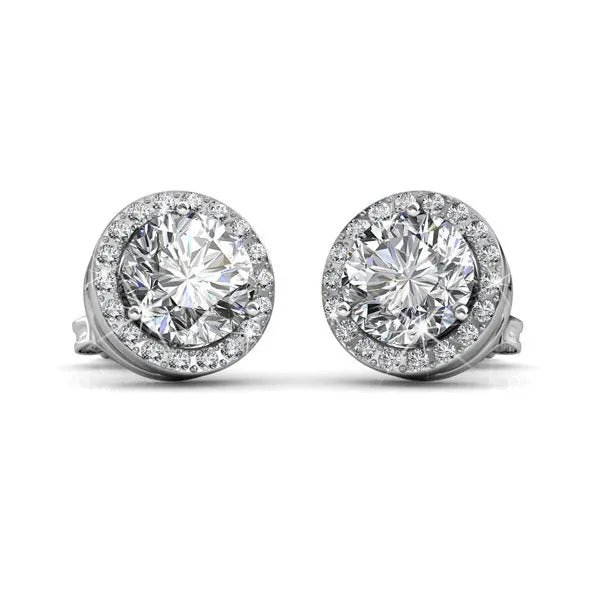 Royal 18k White Gold Plated Birthstone Halo Earrings with Round Cut Crystals