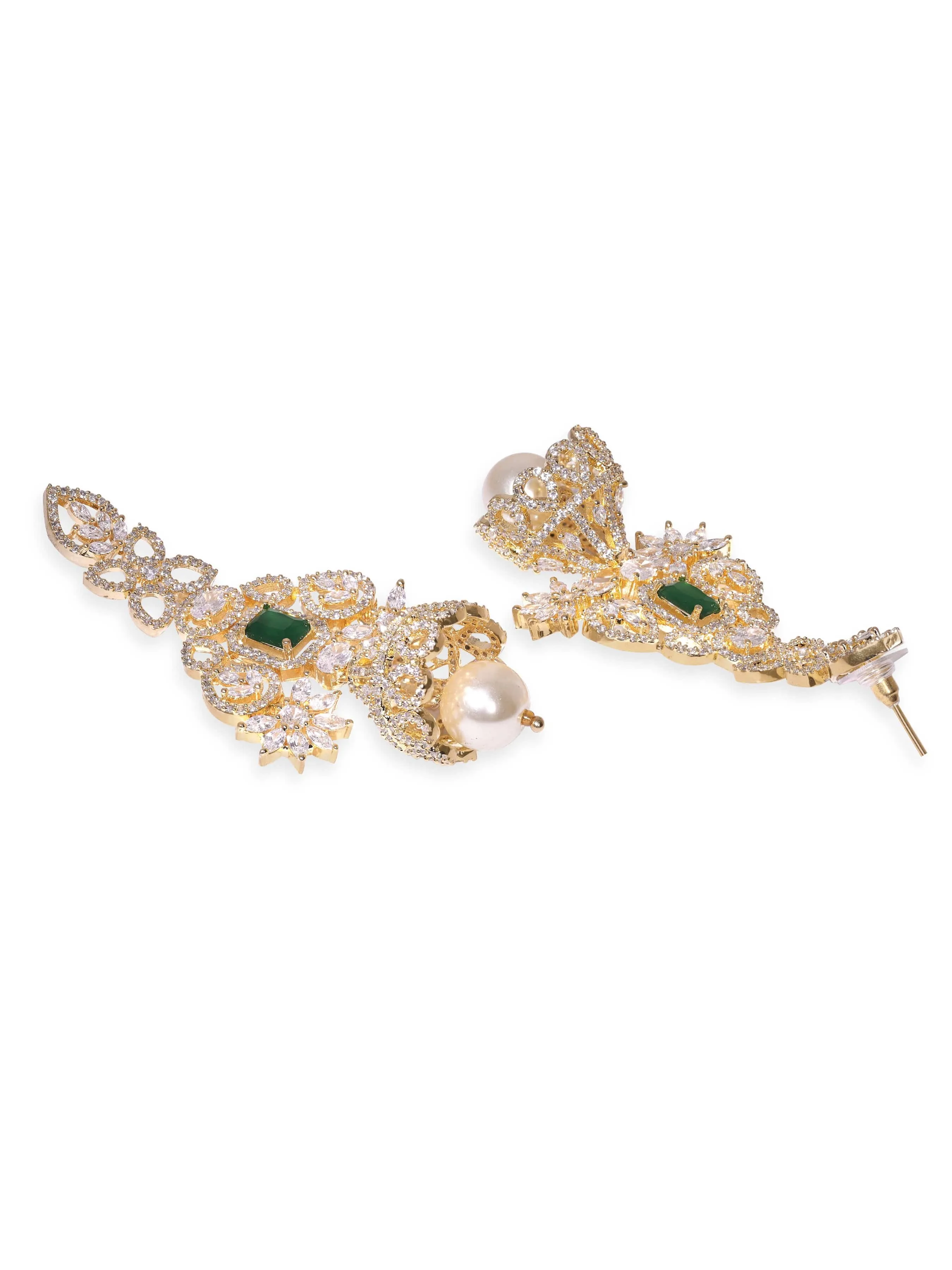 Rubans 18k Gold Plated Zirconia and Emerald studded Chandelier Earrings