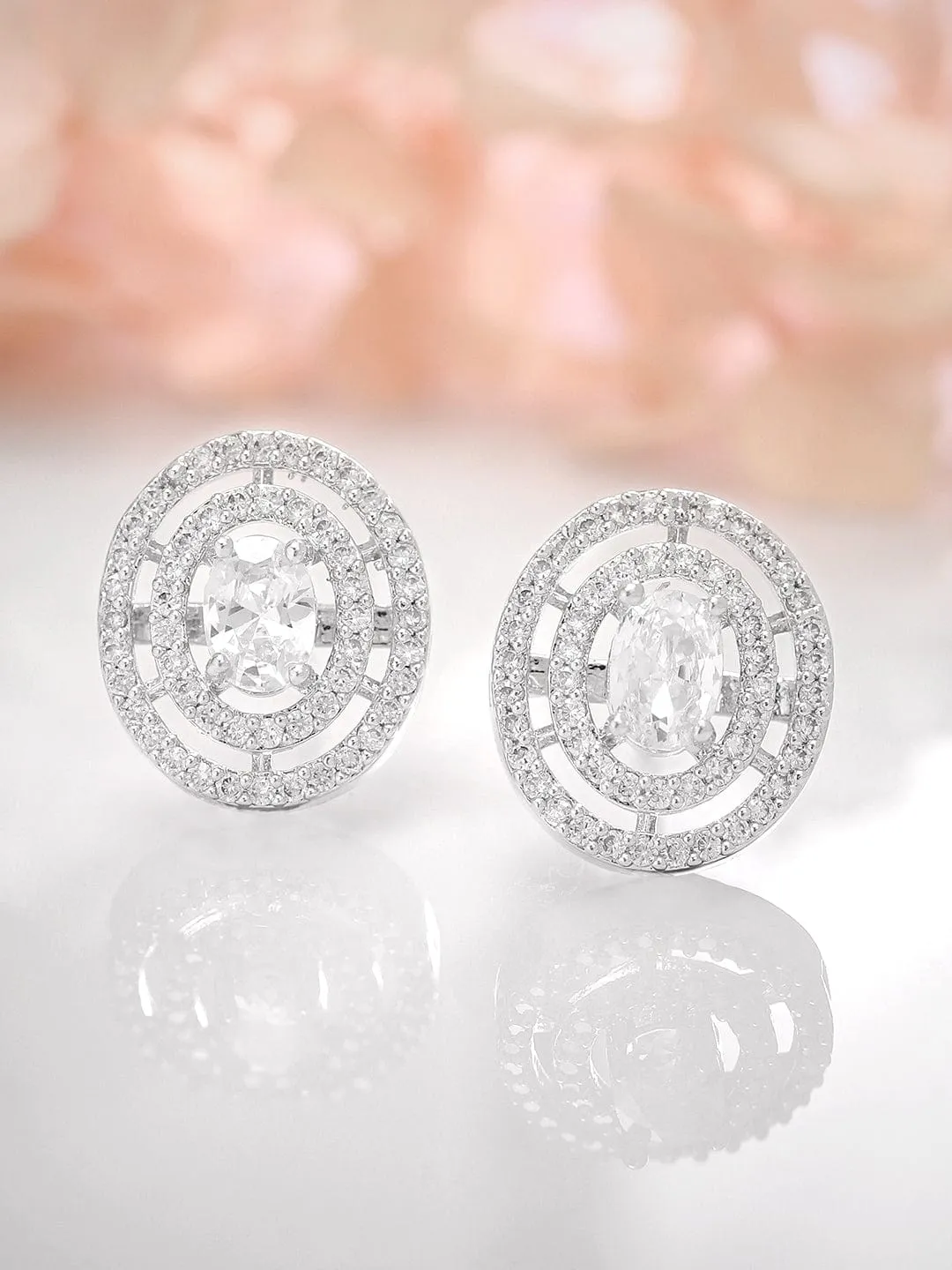 Rubans Silver-Toned Circular Studs Earrings