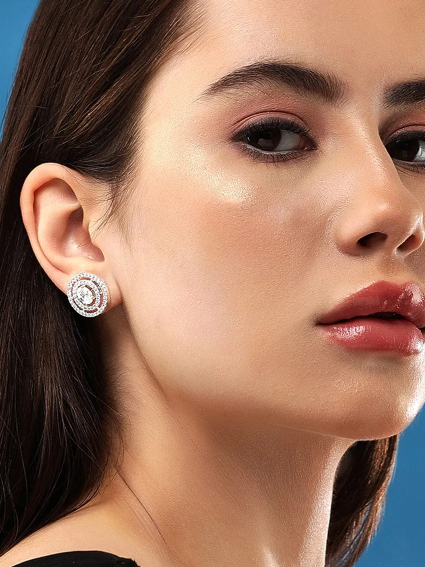 Rubans Silver-Toned Circular Studs Earrings