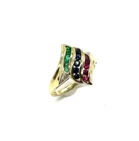 Ruby, Sapphire & Emerald 3 Row Ring