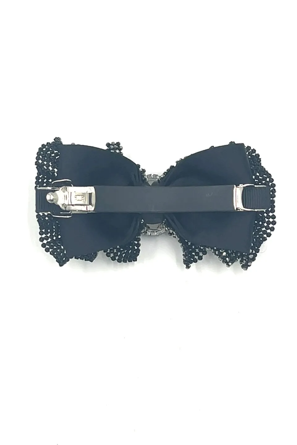 Ruffled Rhinestone Bow Barrette