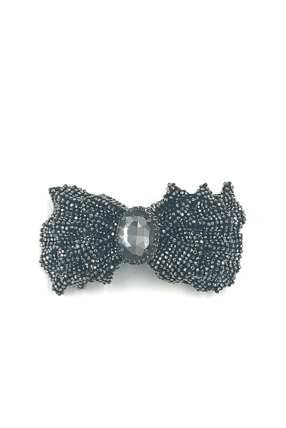 Ruffled Rhinestone Bow Barrette