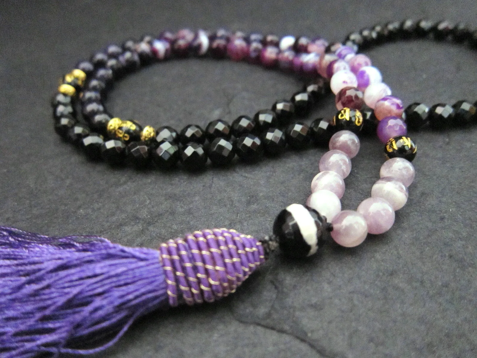 SALE - 108 Beaded Tassel Necklace in Amethyst ~Root Chakra Mala