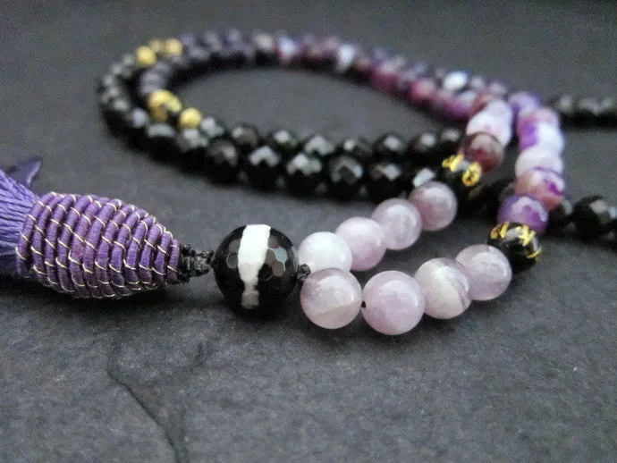 SALE - 108 Beaded Tassel Necklace in Amethyst ~Root Chakra Mala