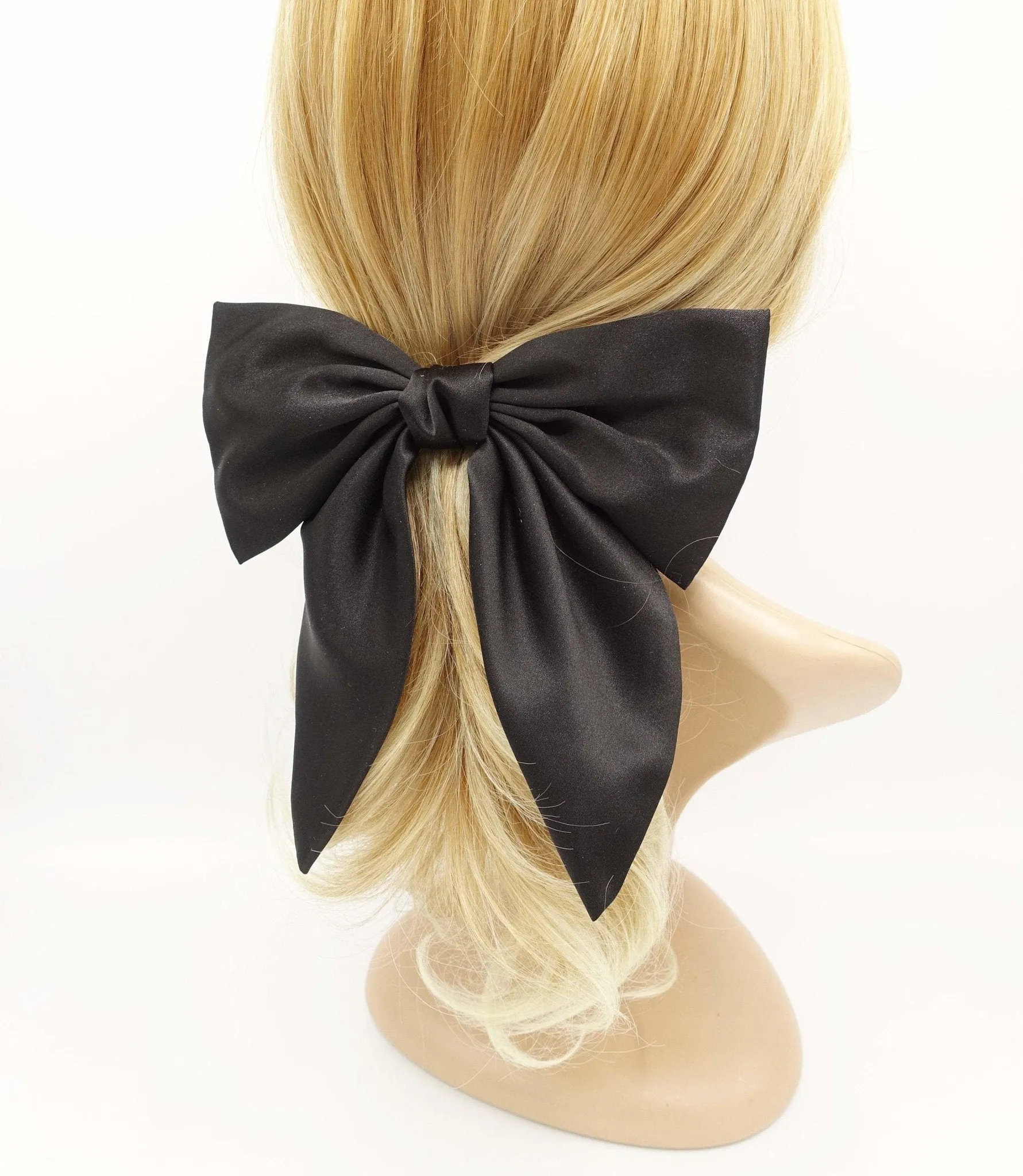 satin hair bow regular size pointed tail glossy hair accessory for women