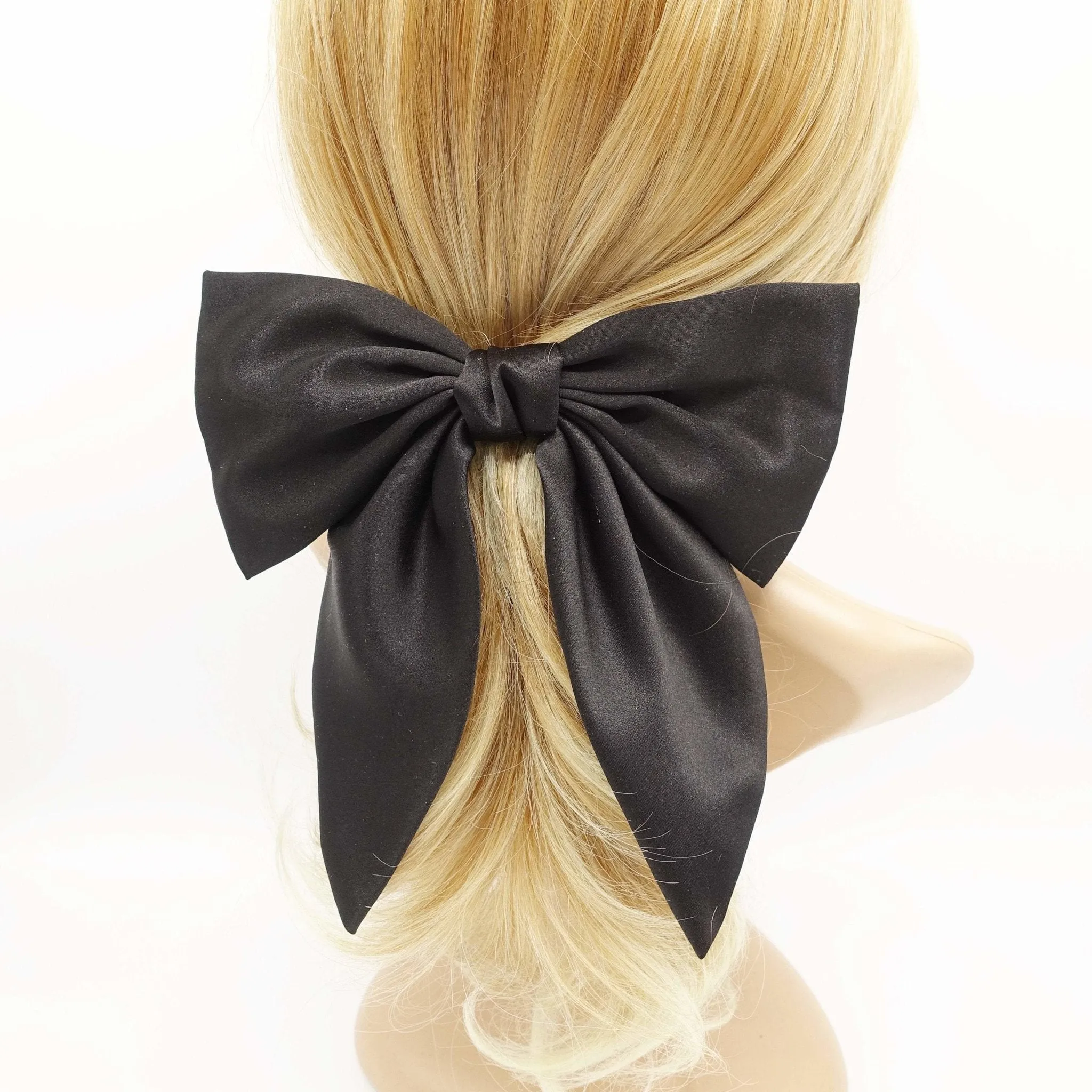 satin hair bow regular size pointed tail glossy hair accessory for women