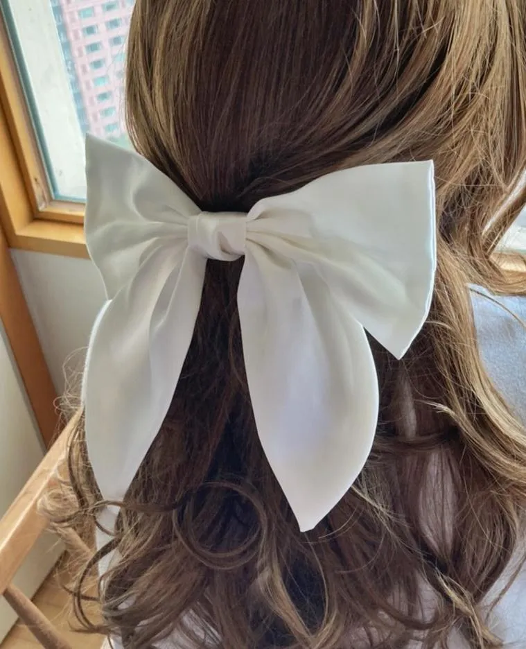 satin hair bow regular size pointed tail glossy hair accessory for women