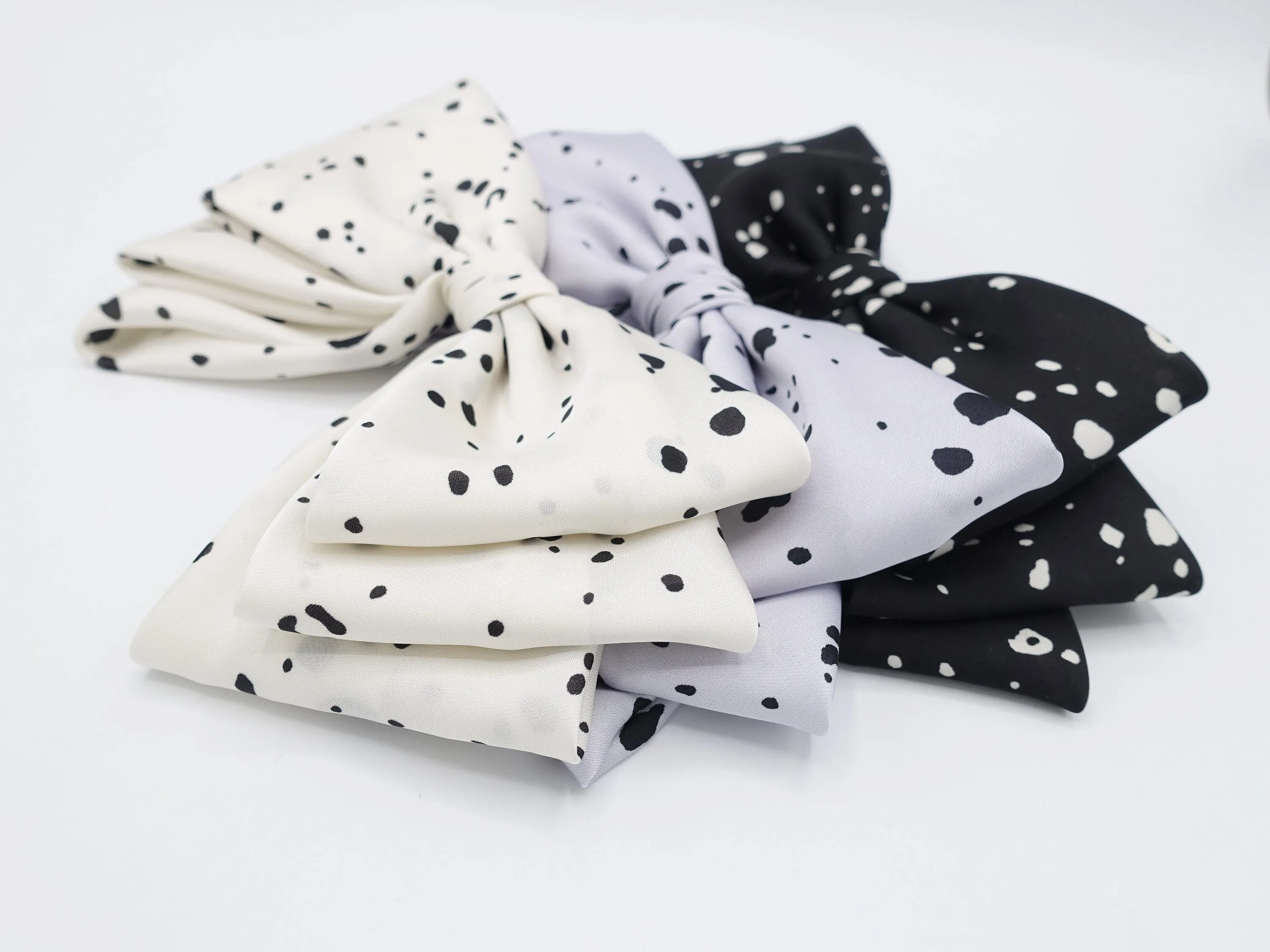 satin ink dot pattern hair bow