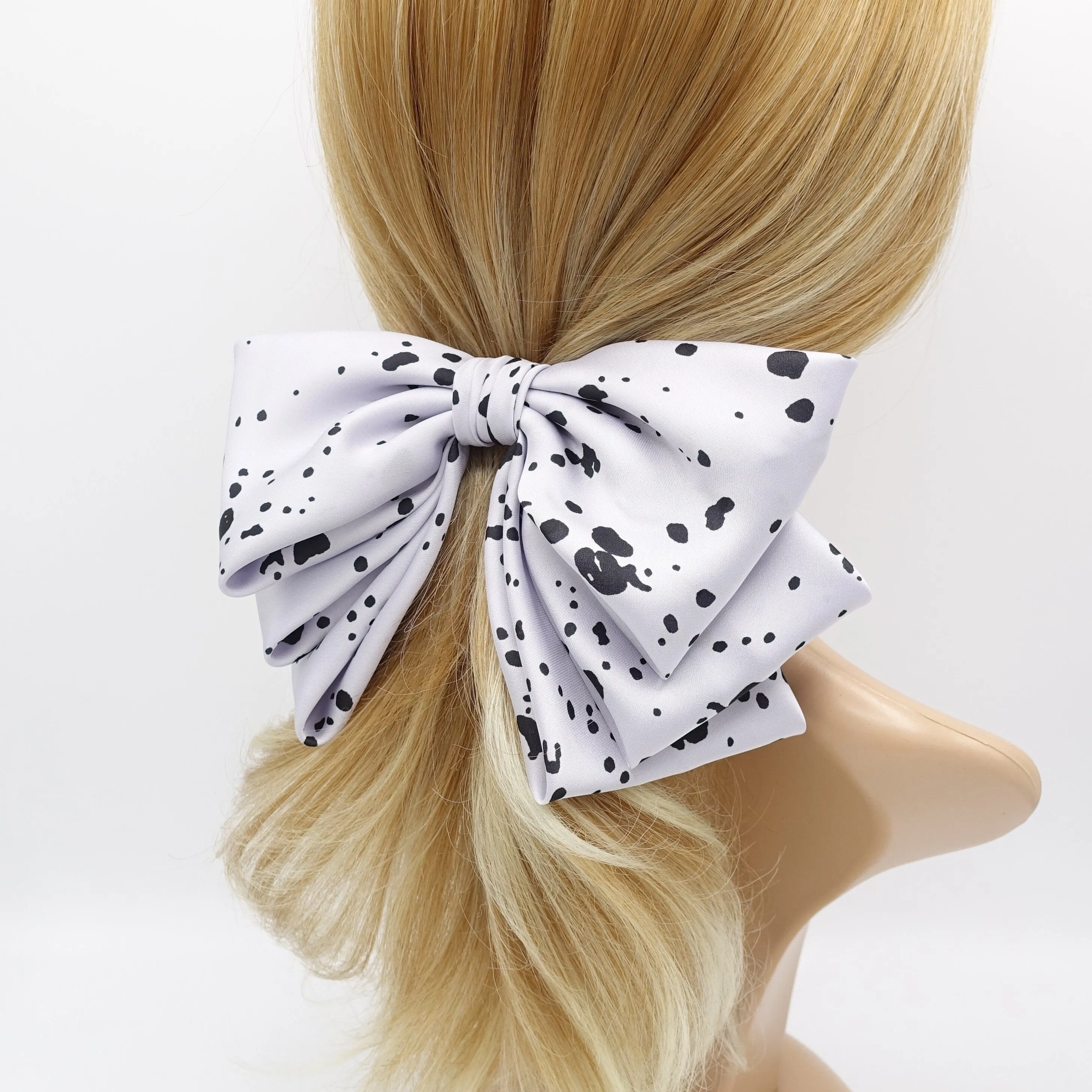 satin ink dot pattern hair bow