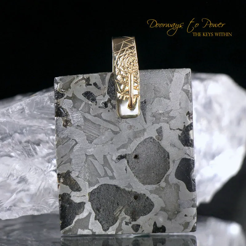 Seymchan Pallasite Meteorite Light Language Pendant 14k