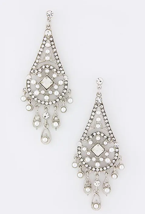 Silver Chandelier Pearl & Crystal Earrings