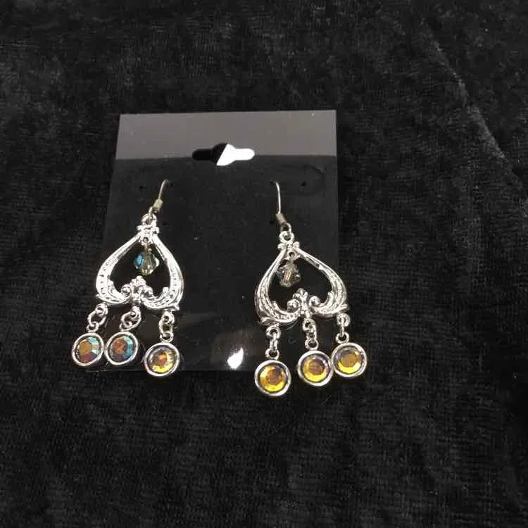 Silver Color Metal Pierced Chandelier Earrings