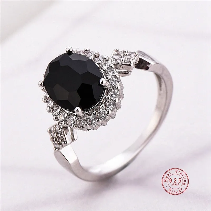 Silver Color Stackable Ring Round Black CZ Crystal Finger Rings For Women Wedding Party