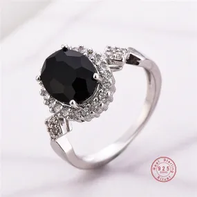 Silver Color Stackable Ring Round Black CZ Crystal Finger Rings For Women Wedding Party