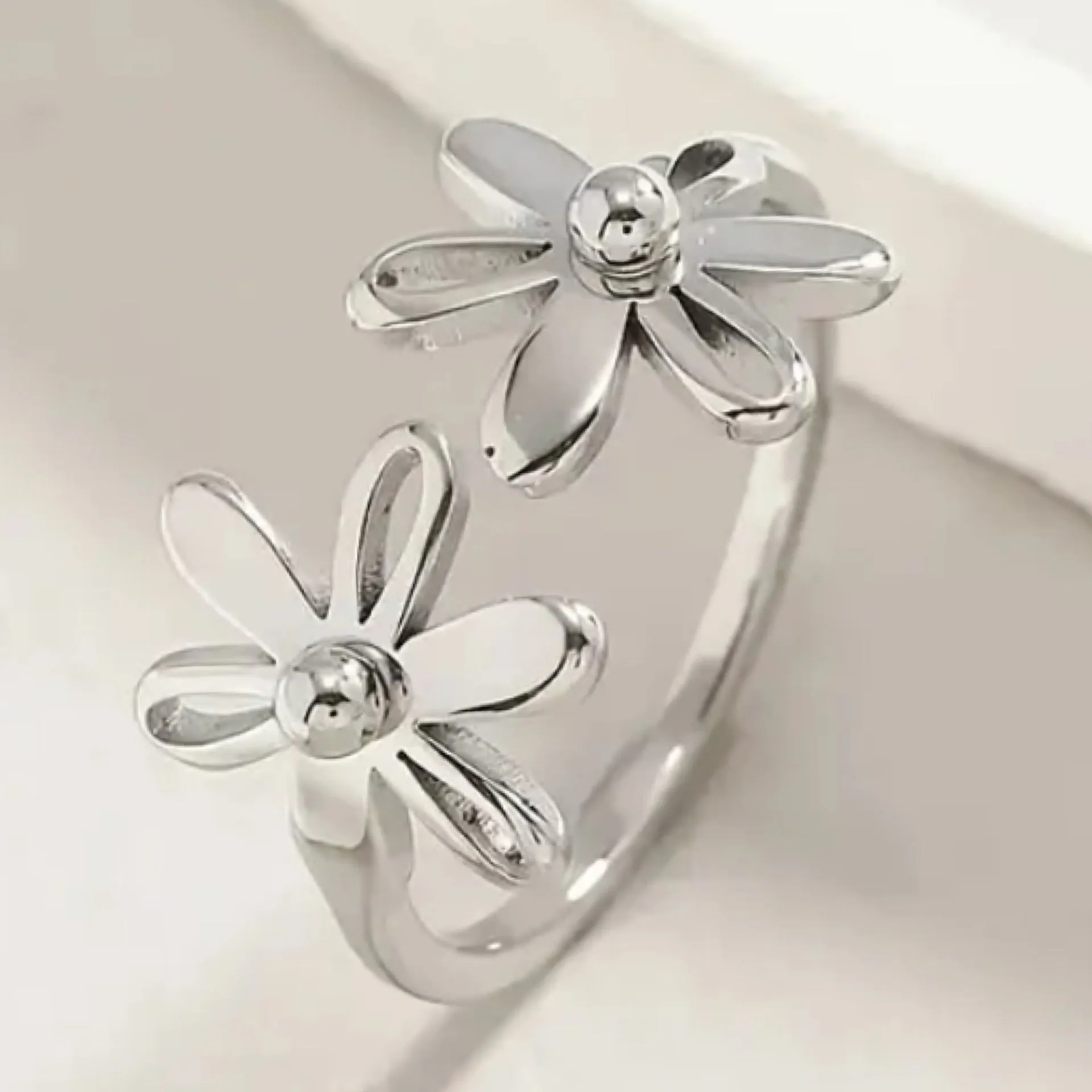 Silver Double Flower Ring