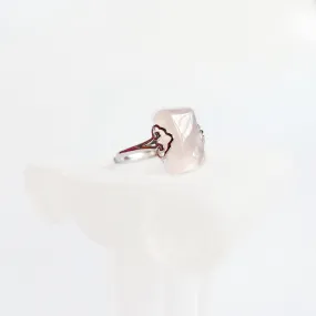 Silver Rectangle Rose Quartz Ring