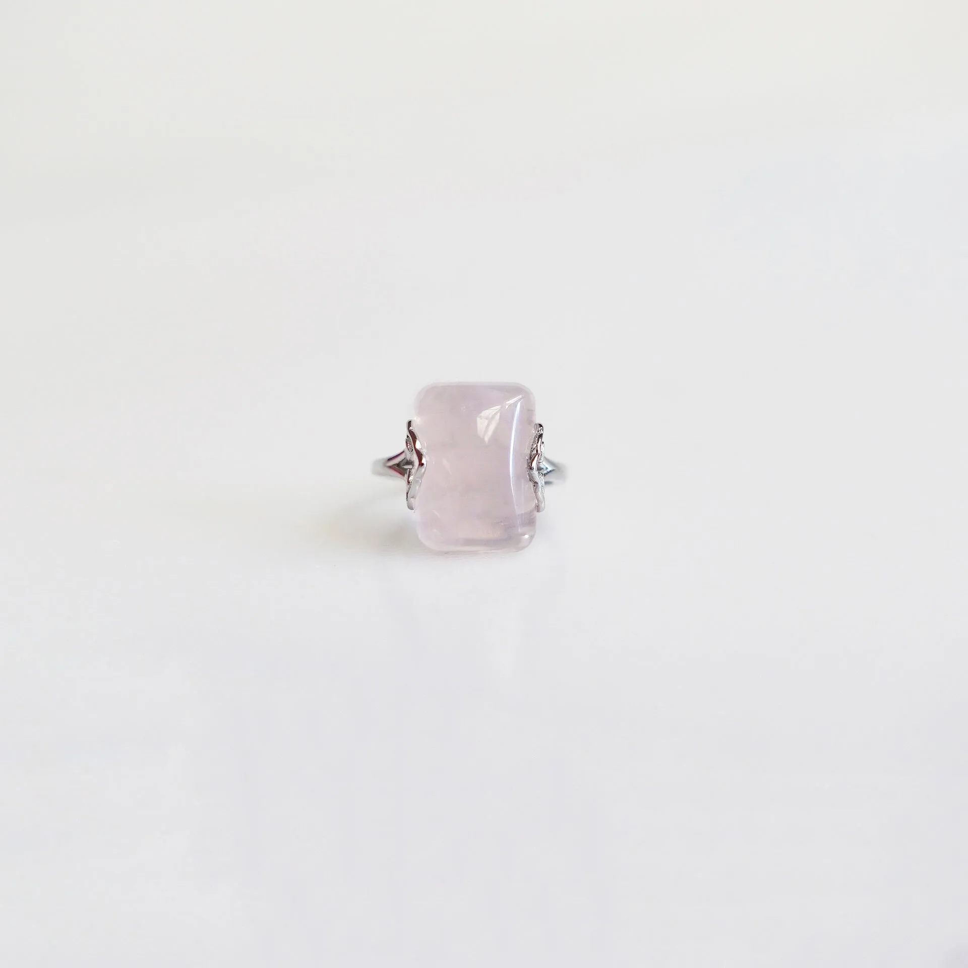 Silver Rectangle Rose Quartz Ring