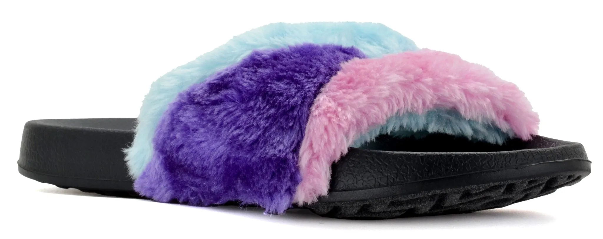 SKECHERS Womens' Furry Slippers Open Toe Indoor Outdoor House Casual Flat Slides