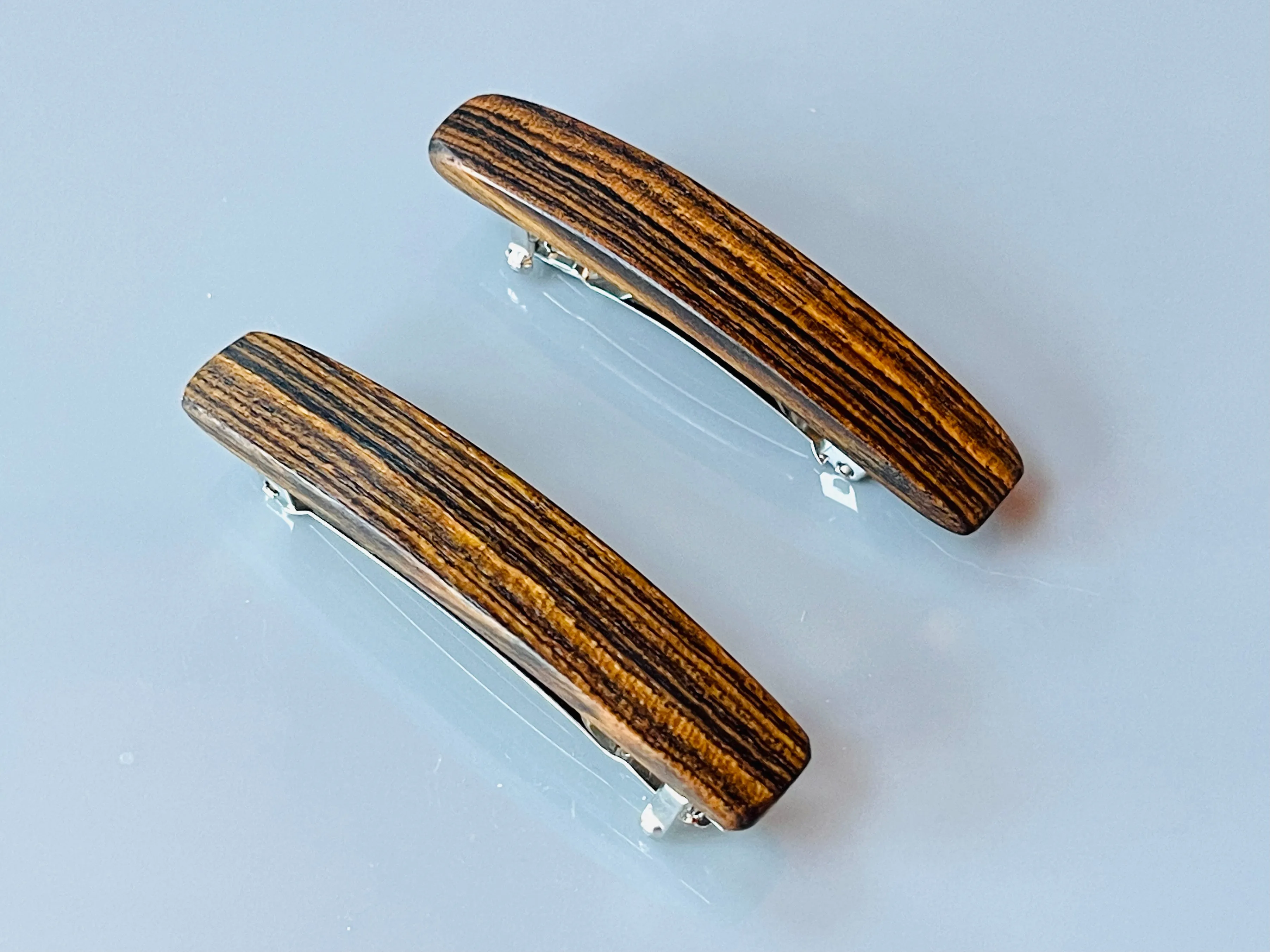 Small Bocote wooden barrettes hair clips for fine hair