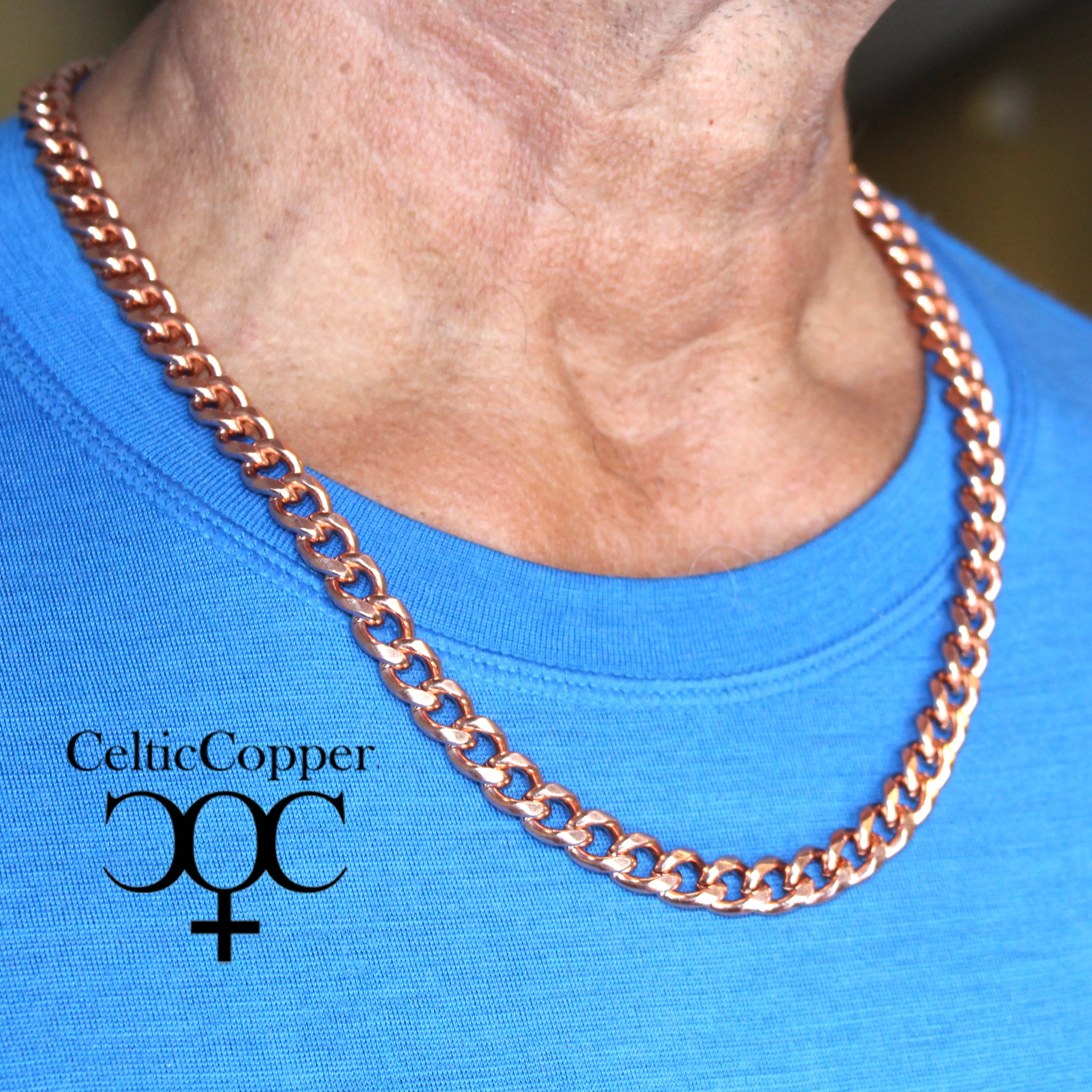 Solid Copper Necklace Chain Heavy Cuban Curb Chain Necklace NC76 Rugged 10mm Solid Copper Curb Chain Necklace 24 Inch Chain