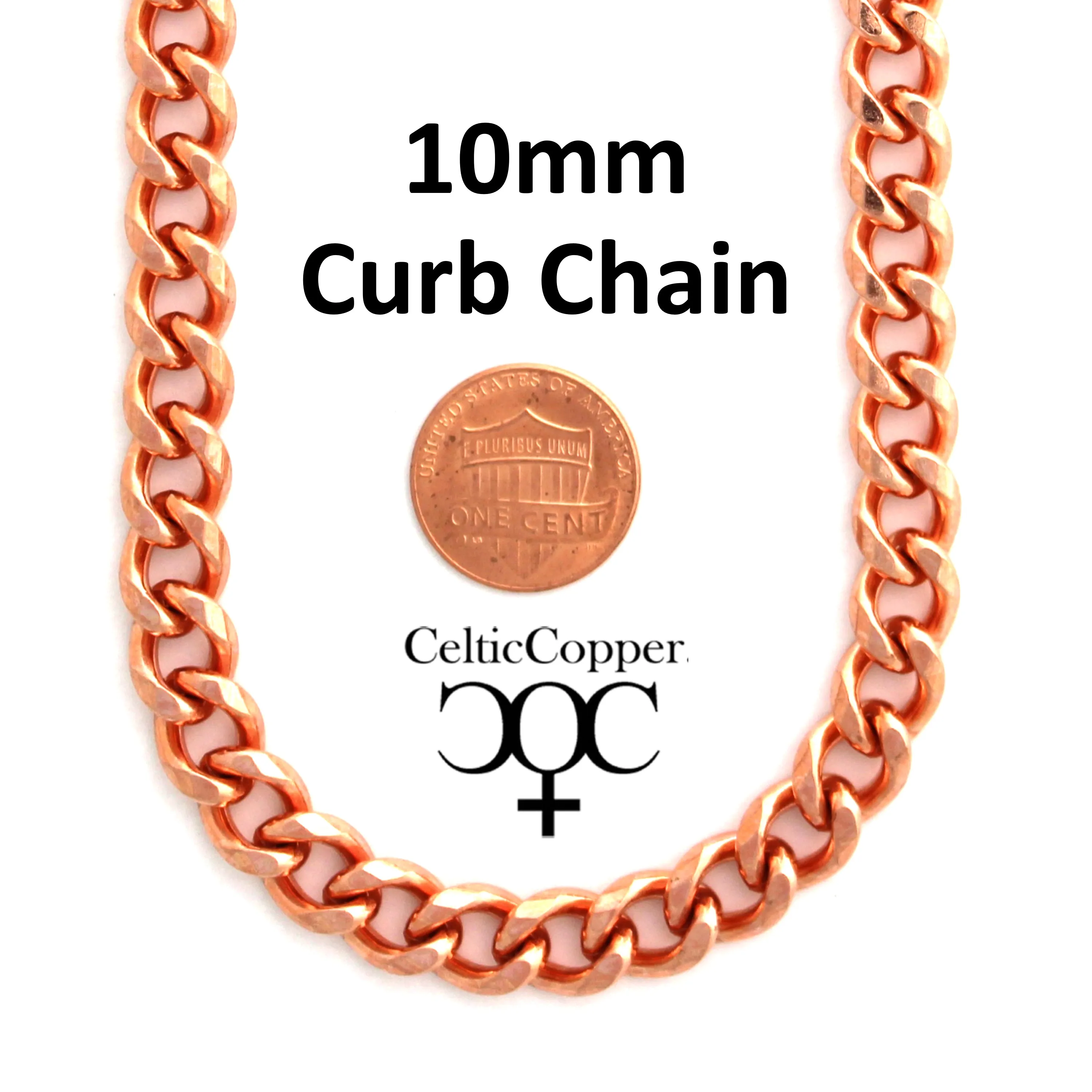 Solid Copper Necklace Chain Heavy Cuban Curb Chain Necklace NC76 Rugged 10mm Solid Copper Curb Chain Necklace 24 Inch Chain