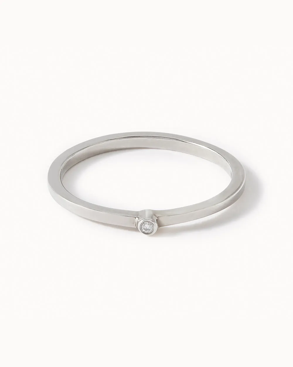 Solid White Gold Tiny Spotlight Diamond Ring