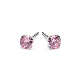 Stainless Steel 5 mm Pink Round Cubic Zirconia Stud Earrings