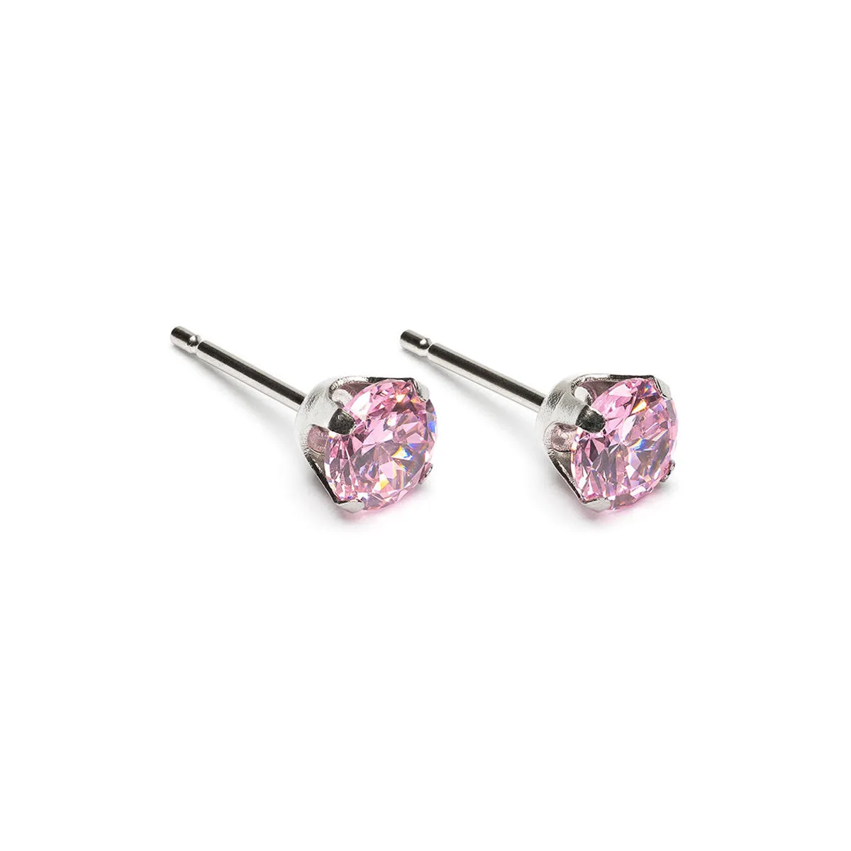 Stainless Steel 5 mm Pink Round Cubic Zirconia Stud Earrings