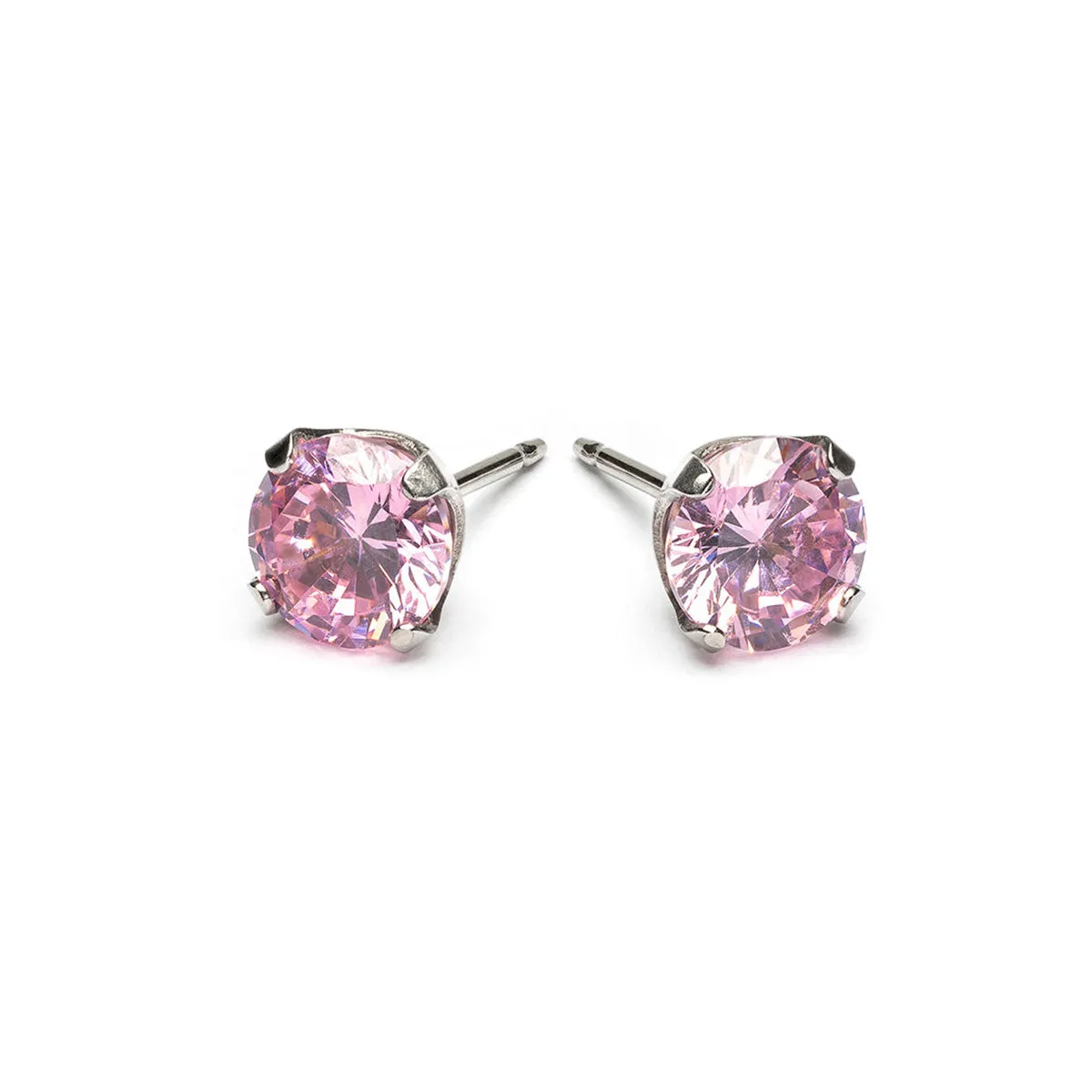 Stainless Steel 6 mm Pink Cubic Zirconia Stud Earrings