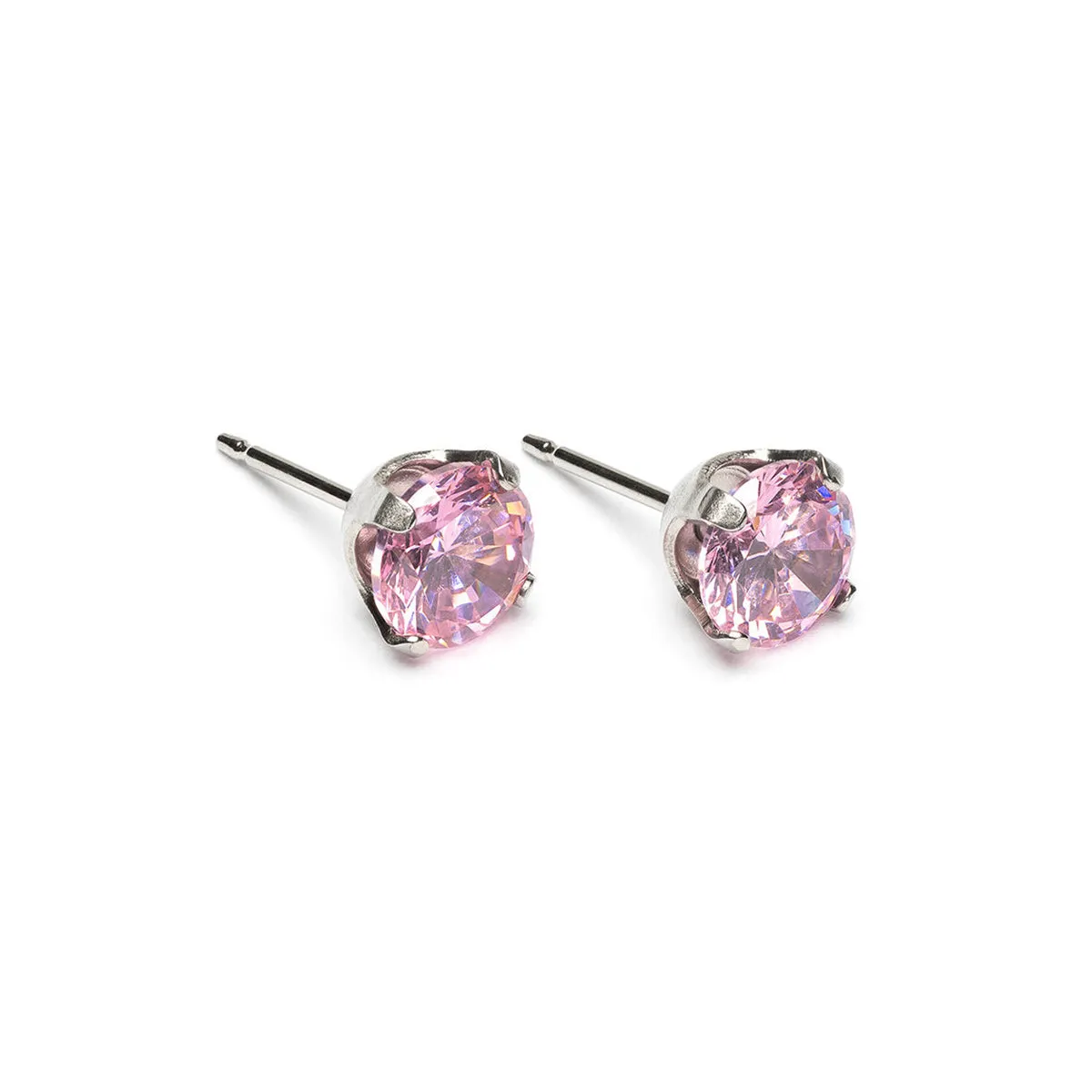 Stainless Steel 6 mm Pink Cubic Zirconia Stud Earrings