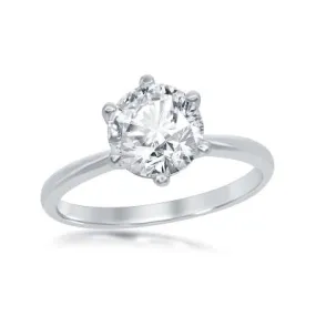 Sterling Silver 6-Prong Cubic Zirconia Engagement Ring, Size 9 (96528)