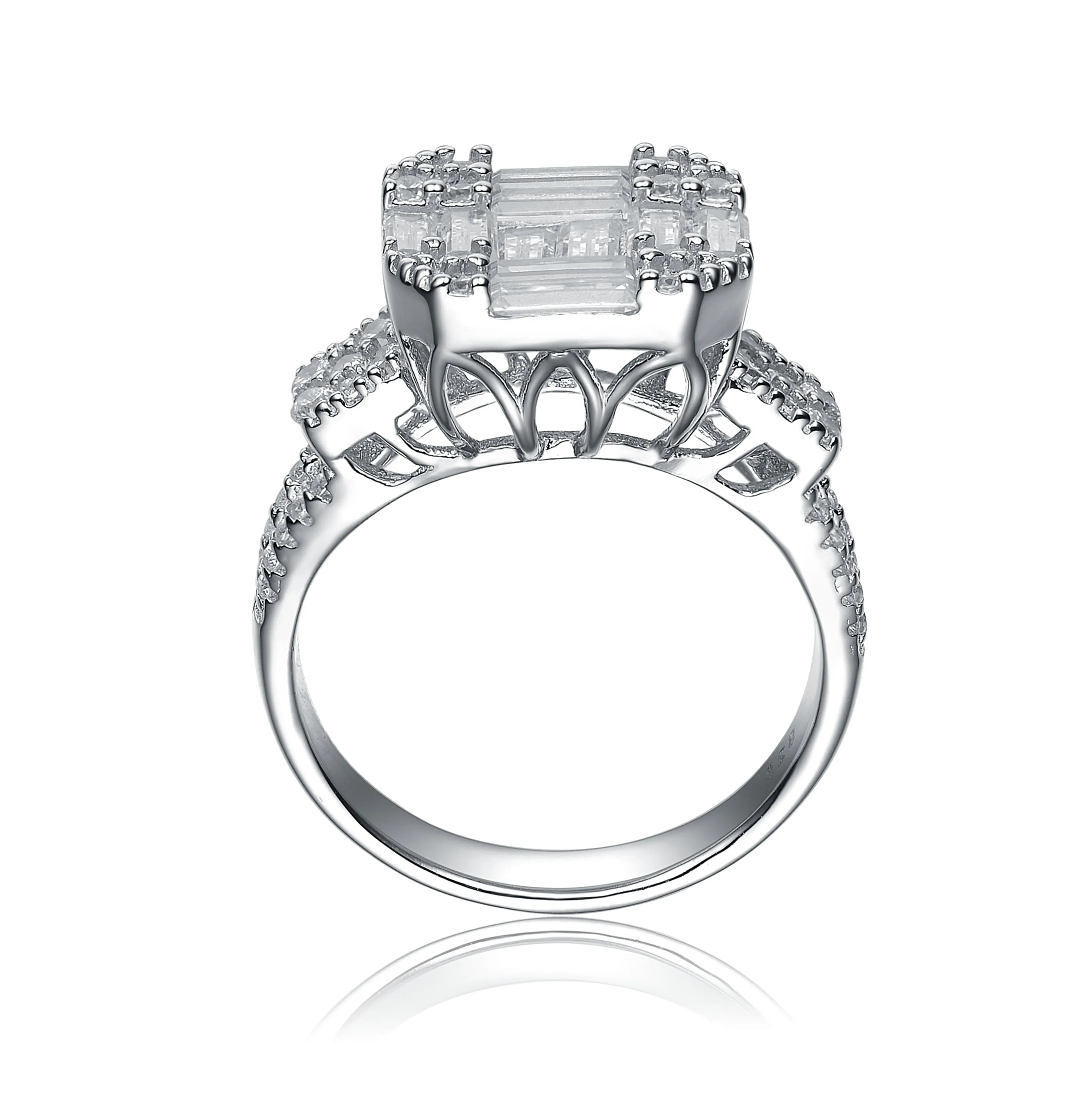 Sterling Silver Cubic Zirconia Emerald-Cut Solitaire Ring