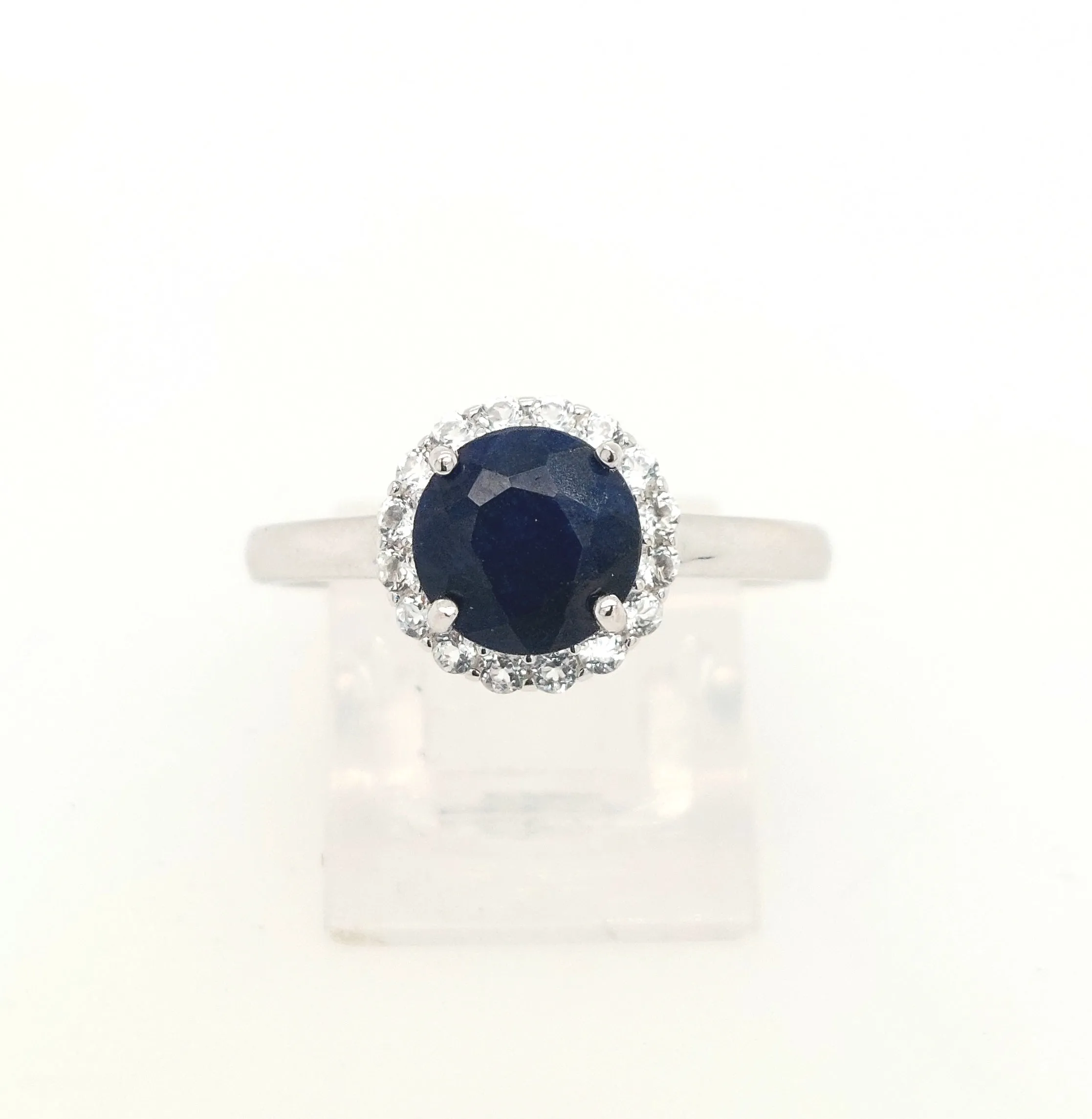 Sterling Silver Dyed Blue Corundum & White Topaz "Dazzle" Ring