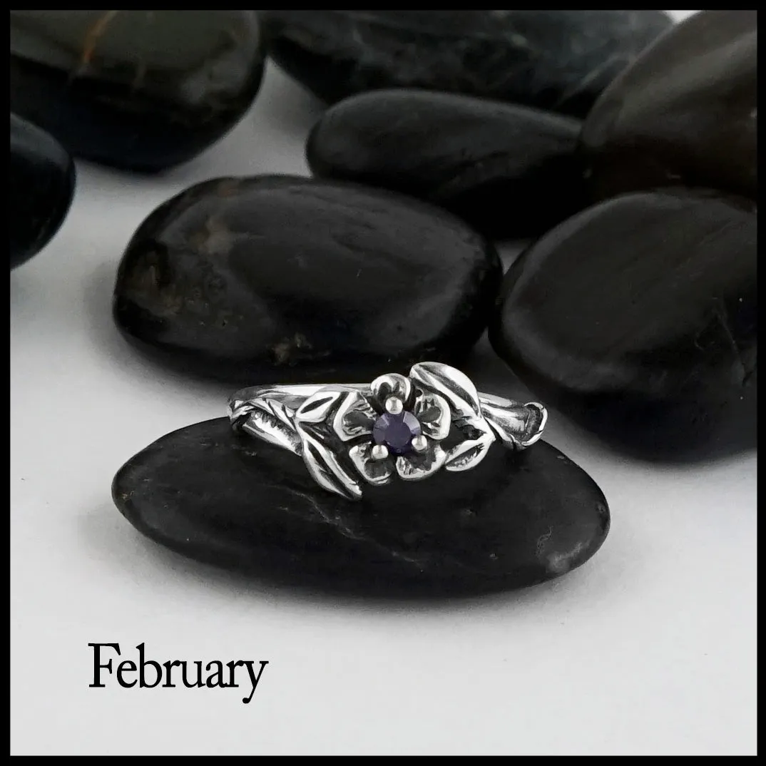 Sterling Silver Flower Birthstone Ring