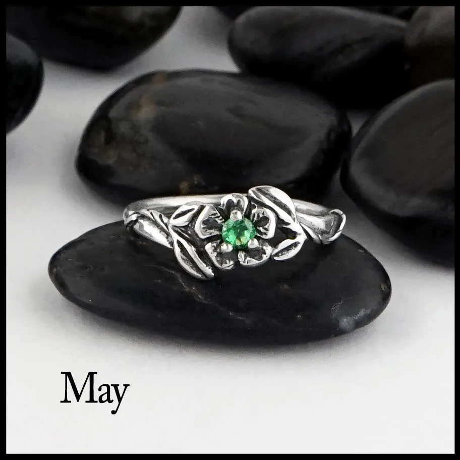 Sterling Silver Flower Birthstone Ring