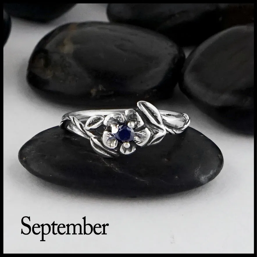 Sterling Silver Flower Birthstone Ring