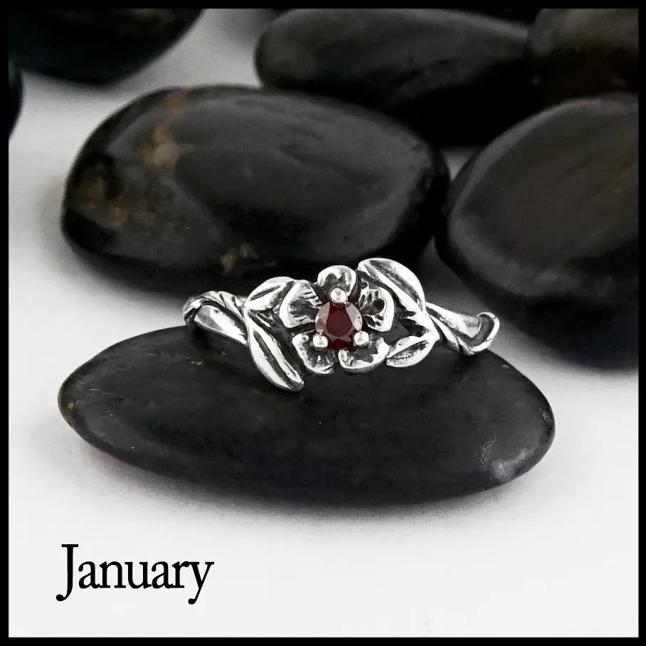 Sterling Silver Flower Birthstone Ring