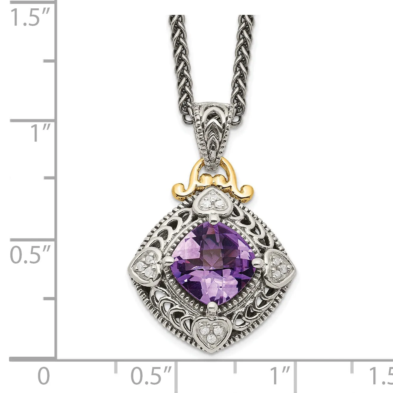 Sterling Silver Gold Diamond Amethyst Necklace