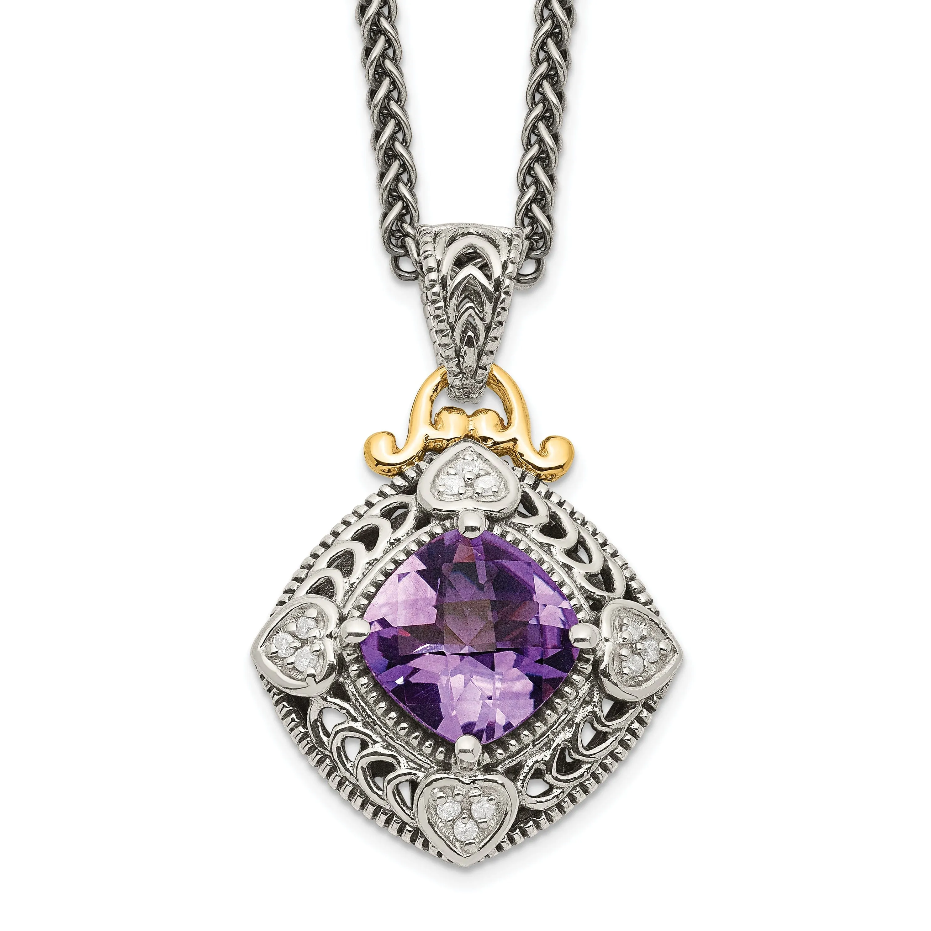 Sterling Silver Gold Diamond Amethyst Necklace