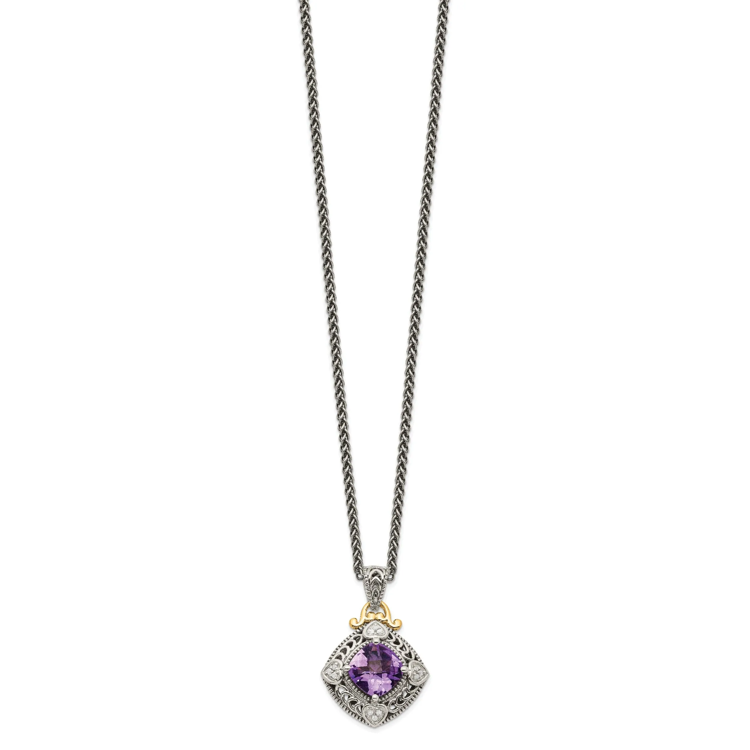 Sterling Silver Gold Diamond Amethyst Necklace