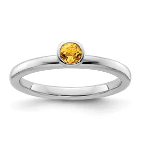 Sterling Silver High 4MM Round Citrine Ring