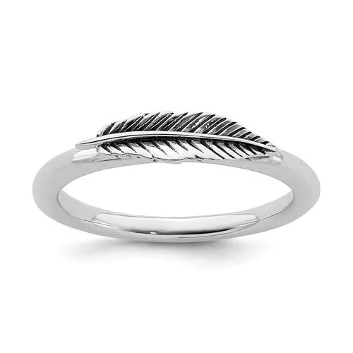 Sterling Silver Stackable Expressions Antiqued Feather Ring