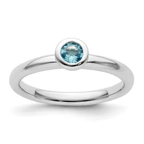 Sterling Silver Stackable Expressions Low 4mm Round Blue Topaz Ring